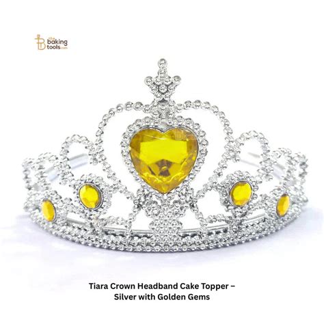 Elegant Silver Tiara Cake Topper – Yellow Gem Crown