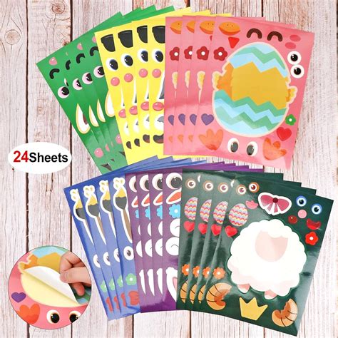 Buy HOWAF 24 Sheets Easter Egg Bunny Decorating Stickers for Kids ...