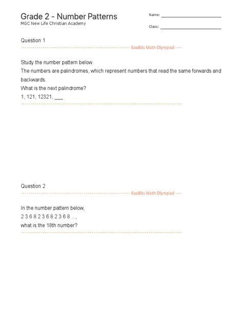 Number Patterns Grade 2 的图像结果