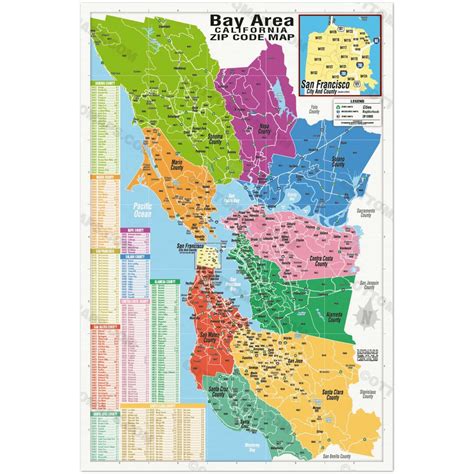 Bay Area Zip Code Map counties Colorized POSTER PRINTS - Etsy