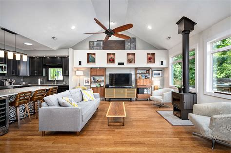 Contemporary Open Floor Plans With Fireplace