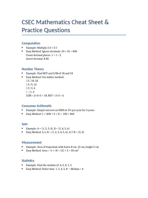 Image result for CSEC Math Cheat Sheet