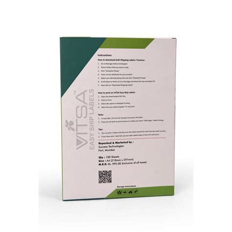 VItsa Easy Ship Label Sticky Labels - Pack of 100 Sheets (A4 Size ...