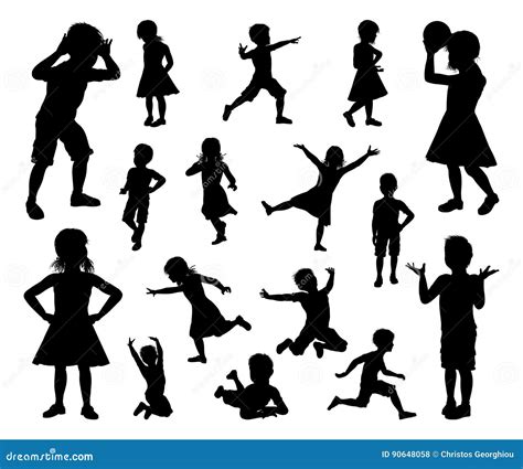 Kids Playing Silhouette Children Playing Silhouette Vector Images