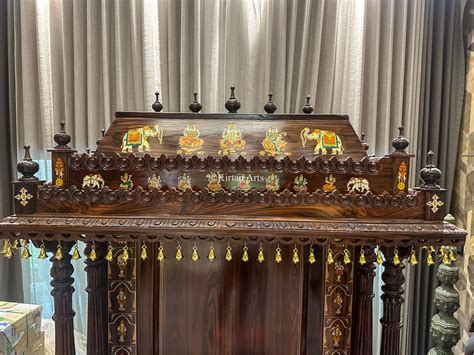 Rosewood Pooja Mandir | Custom Kolam Work | 7ft – Kirtan Arts