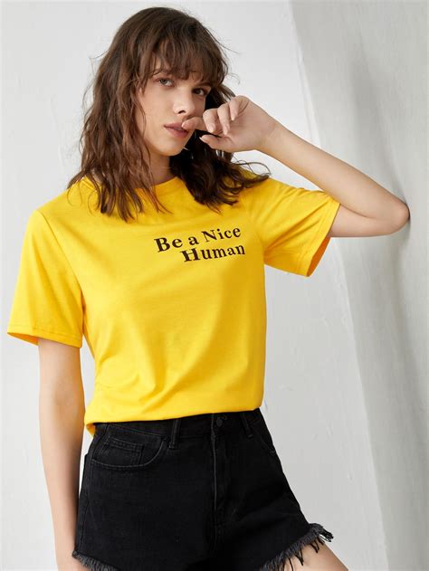 Letter Graphic Tee | Graphic tees women, Yellow t shirt, Tops