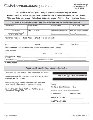 Fillable Online McLaren Advantage HMO SNP Individual Enrollment ...