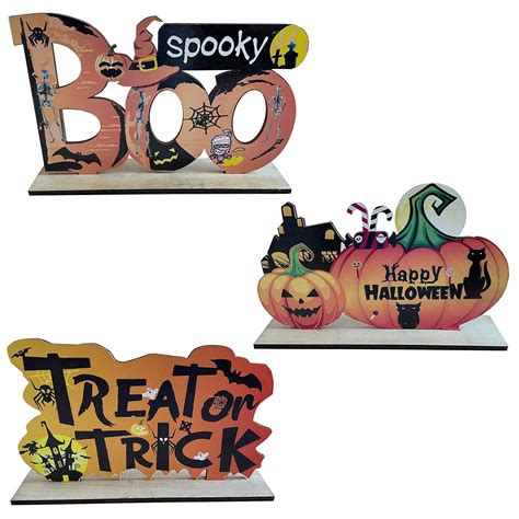 3 Pcs Halloween Table Centerpieces Wooden Table Decorations Signs Trick ...