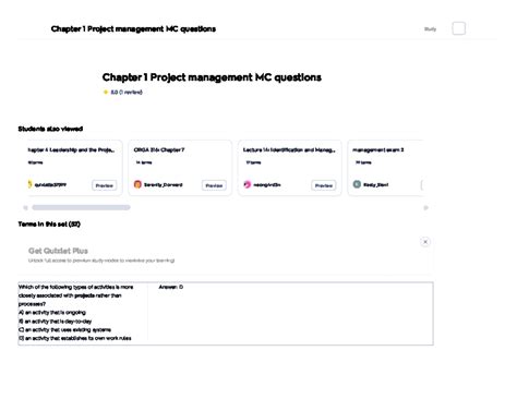 Chapter 1 Project management MC questions Flashcards Quizlet - - Studocu