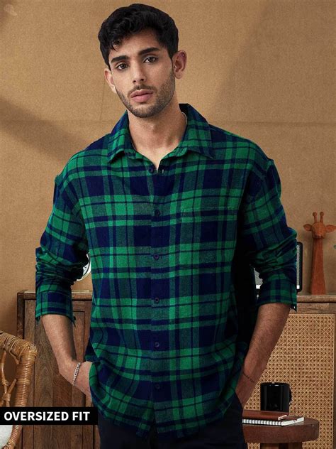 Buy Plaid: Green And Blue Men Oversized Shirts Online