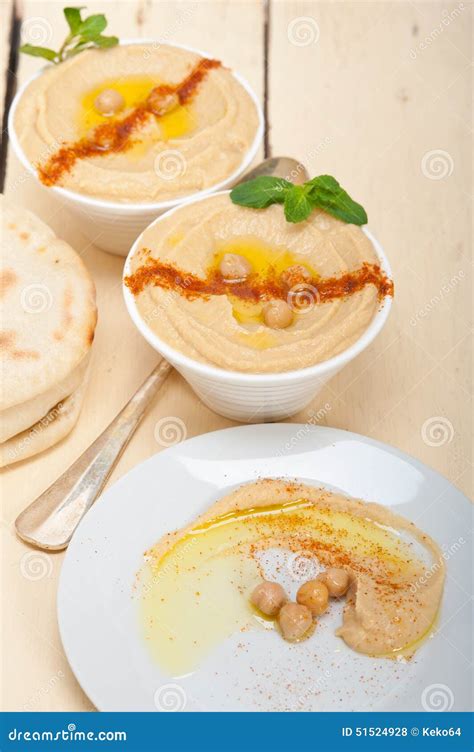 Hummus with pita bread stock photo. Image of chick, arab - 51524928