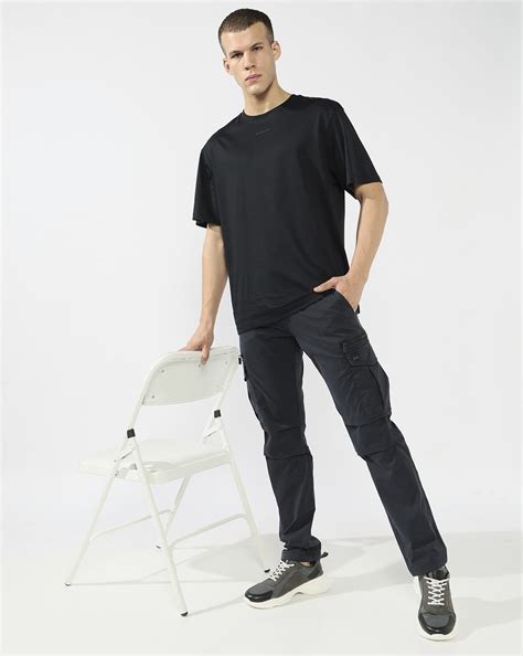 Slim Straight Fit Mid Rise Navy Cargo Trousers