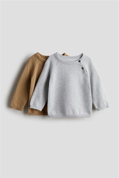 Brown/light gray 2-pack Cotton Knit Sweaters for kids | H&M CA
