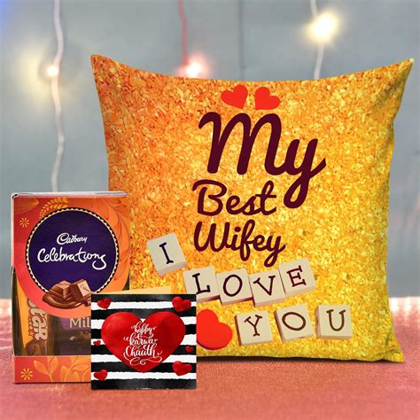Buy | Karwachauth Gift Cushion with Cadbury Celebration Chocolates Pack ...