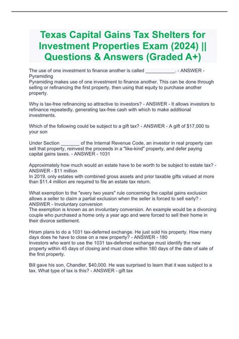 Texas Capital Gains Tax Shelters for Investment Properties Exam (2024 ...