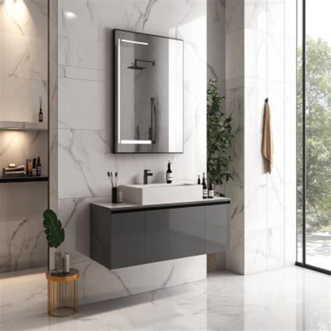 White And Grey Contemporary Bathroom Design With Black Sanitary Fittings