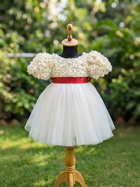 Off-White Floral Party Dress for Girls | 3D Flower Fabric Bodice with