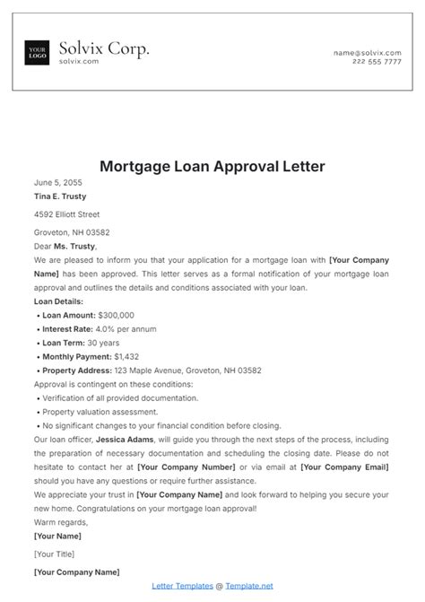 Free Printable Loan Approval Letter Template to Edit Online