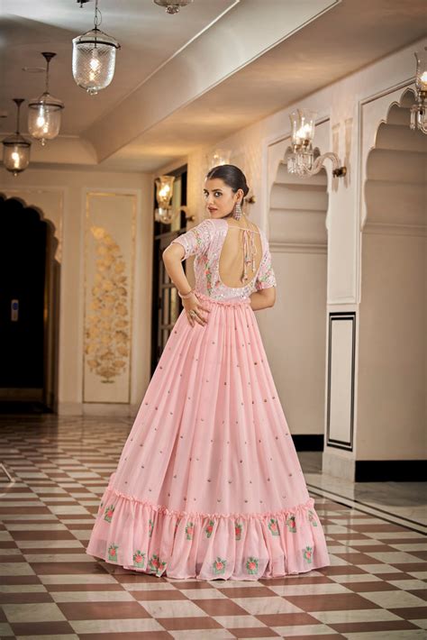 Party Wear Pink Color Thread & Sequins Embroidered Work