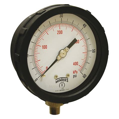 Winters Industrial Pressure Gauge, 0 to 60 psi, 4 in Dial, 1/4 in NPT ...