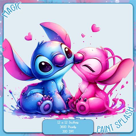 Stitch and Angel Kiss Watercolor PNG, Rainbow Clipart (digital Download ...