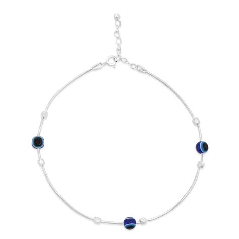 Buy Evil Eye Rhodium Plated Beaded Chain Silver Anklet – Zavya
