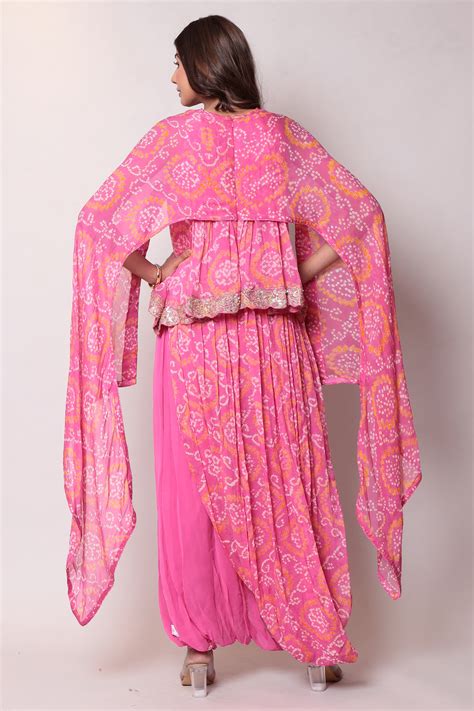 Georgette Bandhej Dhoti style jumpsuit with extended sleeves and peek ...