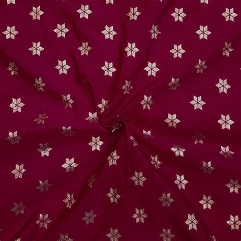 ( PRE-CUT 1.30 METER ) Brocade Pink With Star Woven Motif Woven Fabric ...