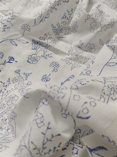 Mughal Inspired Indigo Handblock Printed Floral Cotton Fabric (2.5 met ...