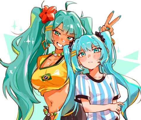 hatsune miku, brazilian miku, and argentinian miku (vocaloid) drawn by ...
