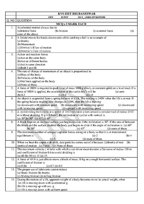 Class XI Physics CH 4 LAWS OF Motion ( Competency – Based TEST Items ...