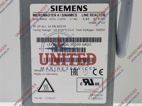 SIEMENS 6SE6400-3CC00-6AD3 MICROMASTER 4 / SINAMICS LINE REACTOR ...