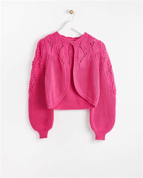 Pretty Stitch Dark Pink Cropped Knitted Cardigan | Oliver Bonas