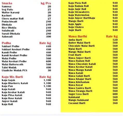 Menu at Kaka Halwai Sweet Centre, Pune, Sadashiv Peth