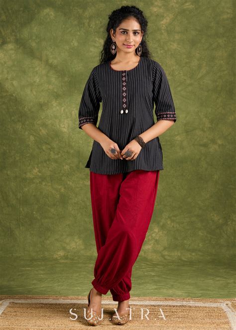Elegant Black Cotton Trendy Top With Decorative Shells - Pant Optional ...