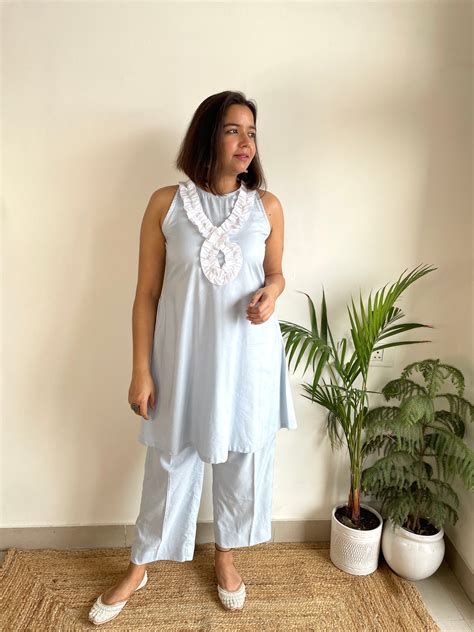 Powder Blue Kurta Set- L