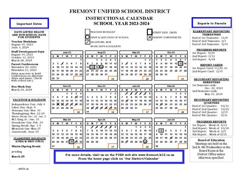 Fremont Unified School District Calendar 2024-2025 (Holiday Breaks ...