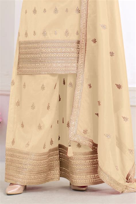 Shop for Off White Red Readymade Embroidered Simar Silk Suit Online ...