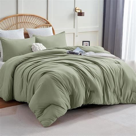 Sage Green Comforter Set Full Size, 3 Pieces Boho Solid Breathable ...
