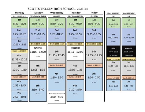 Bell Schedule & Calendar of Days | Scotts Valley High School