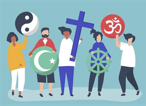 People holding diverse religious symbols illustration - Download Free ...