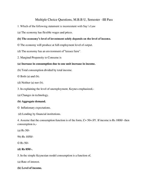 MCQ for 3rd Sem Economics-converted - Multiple Choice Questions, M.B U ...