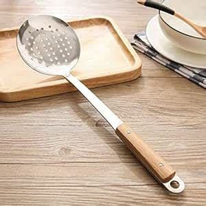 Buy TOMATUS 1 PCS Kitchen Stainless Steel Slotted Skimmer with Wooden ...