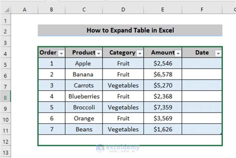 Image result for Excel Extend Table
