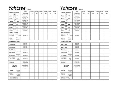 Free Printable Yahtzee Score Sheet Template [PDF, Excel] Triple / Junior