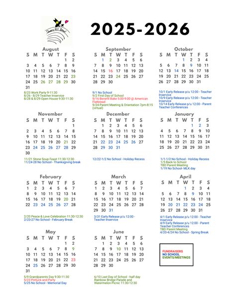 Academic Year Calendar — Quarry Hill School, Middlebury VT
