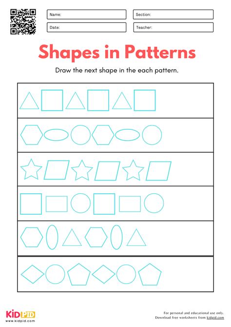 Patterns of Shapes Worksheet for Kindergarten - Kidpid