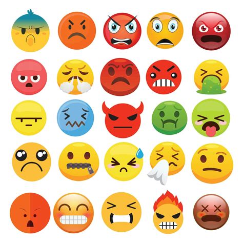 Emoji angry vector set. Emojis sad and serious yellow faces isolated in ...