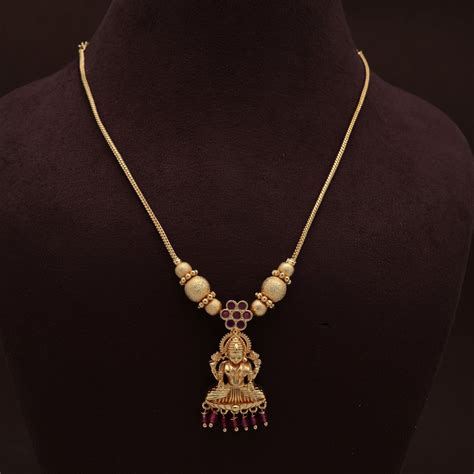 Real Gold Tone AD Flower Lakshmi Pendant Chain