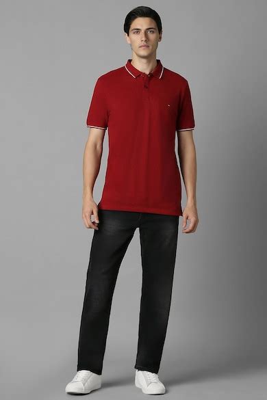 Buy Men Red Solid Polo Neck T-shirt Online - 39675301 | Louis Philippe